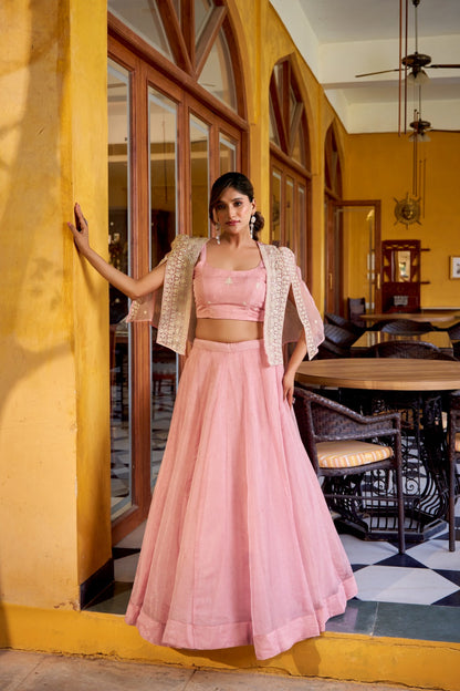Allnen Crush Lehenga Choli with Embroidered Koti Set
