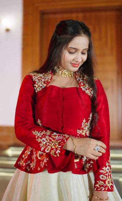 Pure Chinon Embroidery Lehenga Set