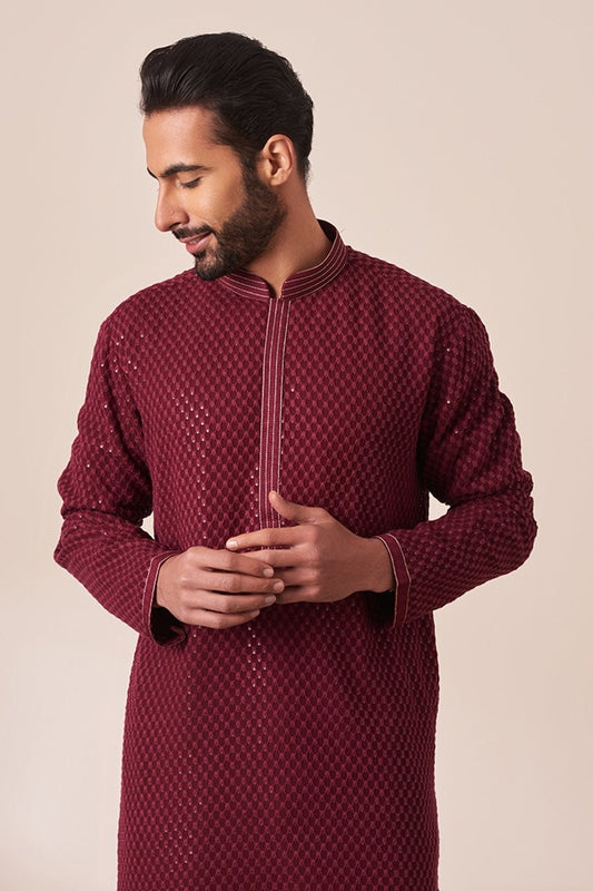 Handmade georgette embroidery Costom Fit Mens kurta Churidar set for indian wedding wear.
