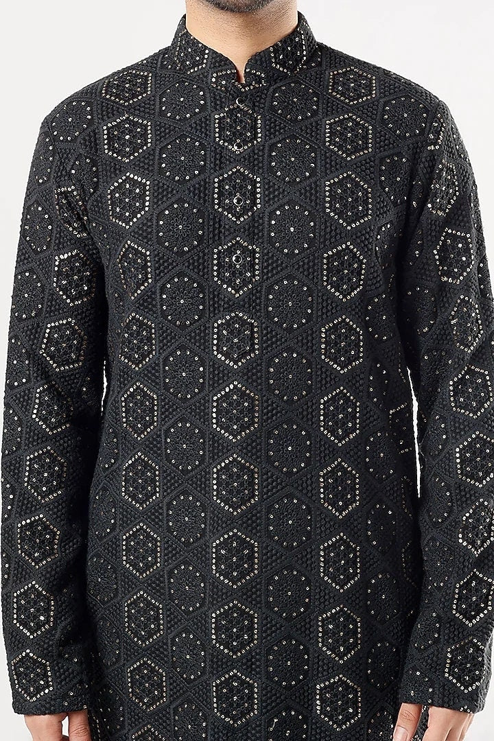 Custom Fit Georgette Embroidery Kurta Pajama Set: Ethnic Wedding Wear