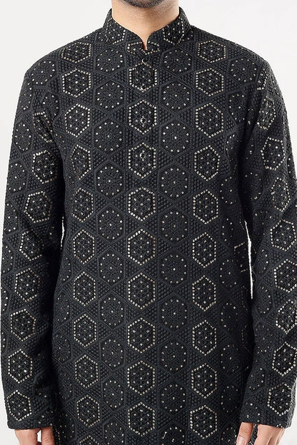 Custom Fit Georgette Embroidery Kurta Pajama Set: Ethnic Wedding Wear