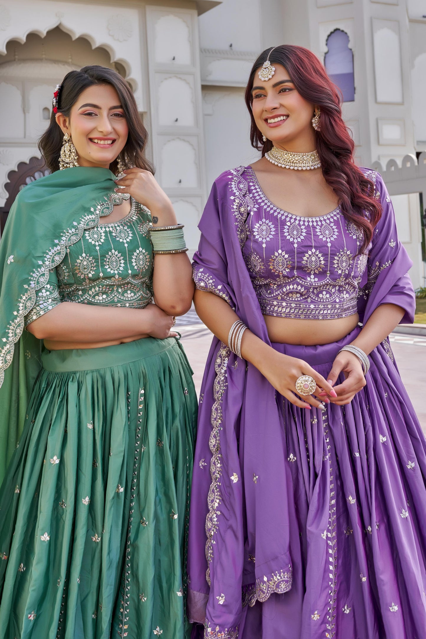 Women’s Heavy 7mm Sequence Embroidery Lehenga Choli Set with Dupatta – Pure Crepe Silk Designer Lehenga