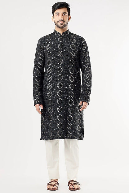 Custom Fit Georgette Embroidery Kurta Pajama Set: Ethnic Wedding Wear