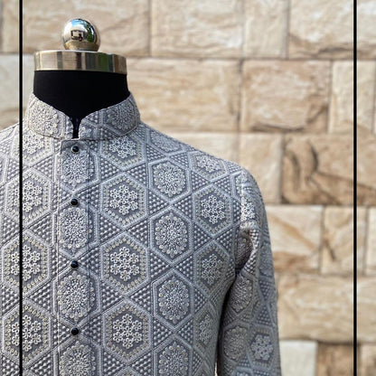 Custom Fit Georgette Embroidery Kurta Pajama Set: Ethnic Wedding Wear