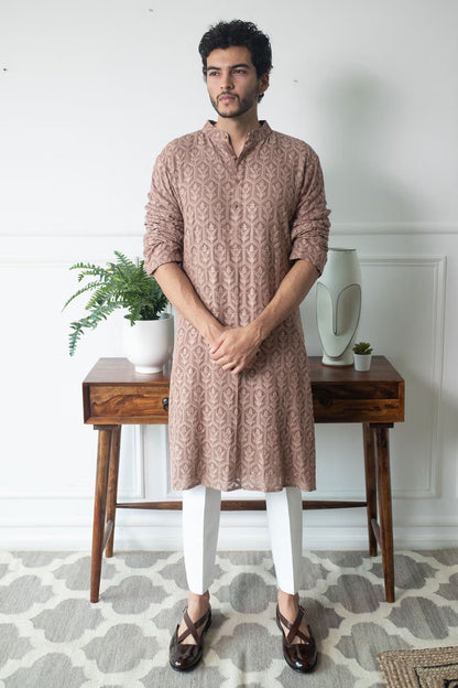 Rose Brown Chikankari Kurta Pyjama Set: Indian Wedding Outfit