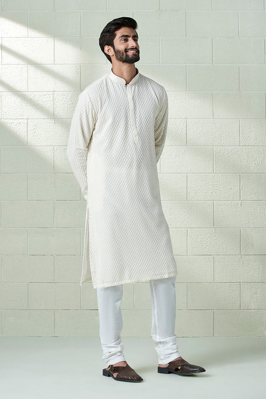 Handmade georgette embroidery Costom Fit Mens kurta Churidar set for indian wedding wear.