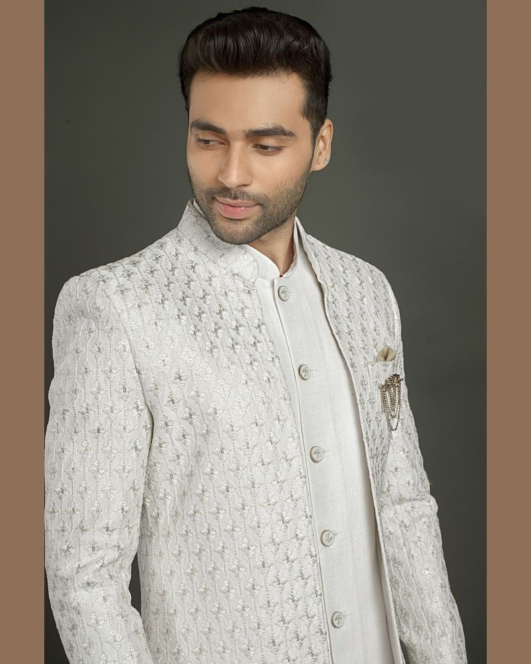 Embroidered Silk Blend Indowestern Outfit: Men's Wedding Sherwani