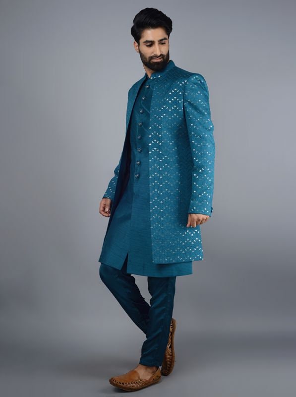 handmade embroidery mens wedding wear indowestern, function wear, festival wear, sherwani long waistcoat mens wear, embroidery indowestern
