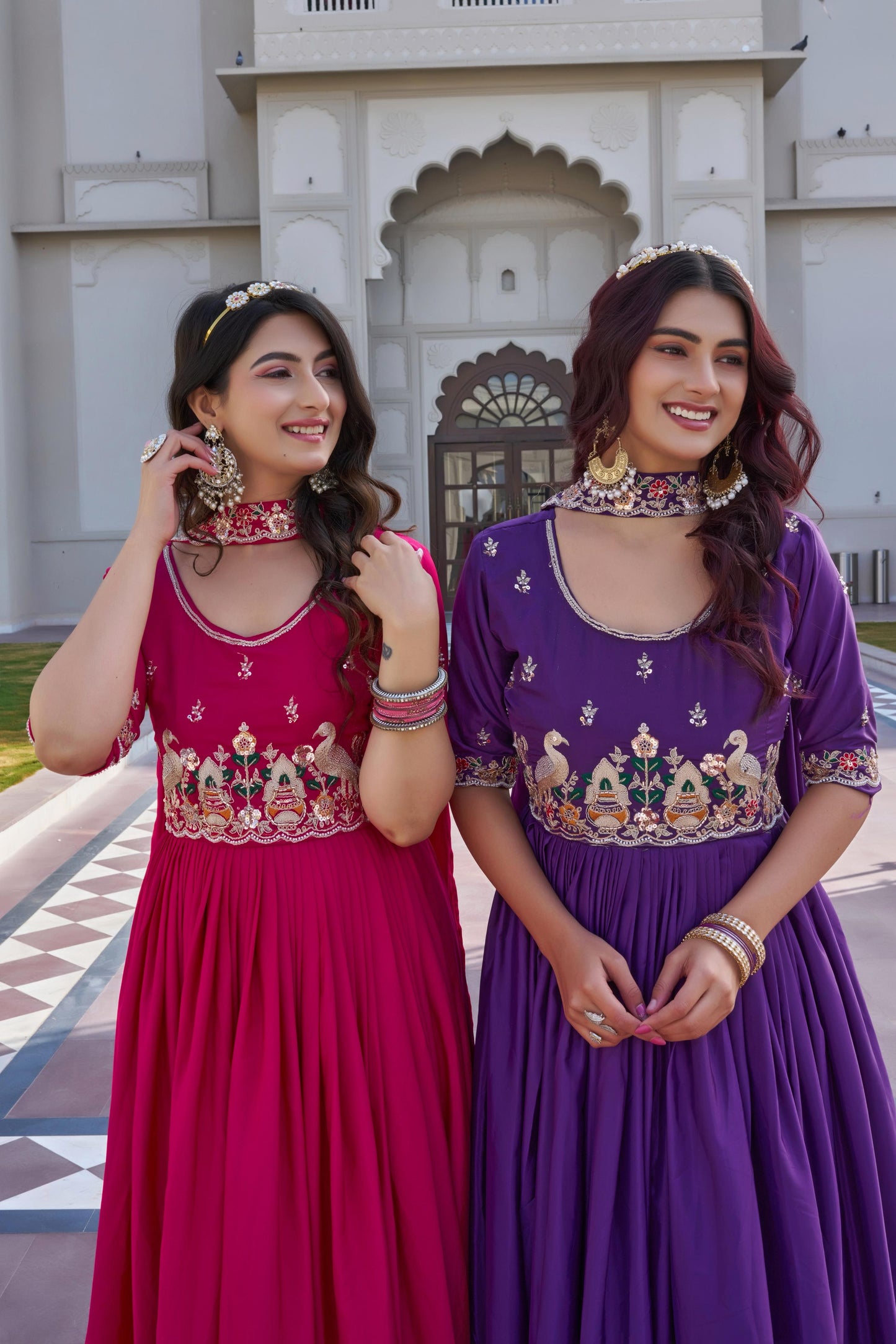 Crepe Silk Embroidered Gown with Dupatta for Women