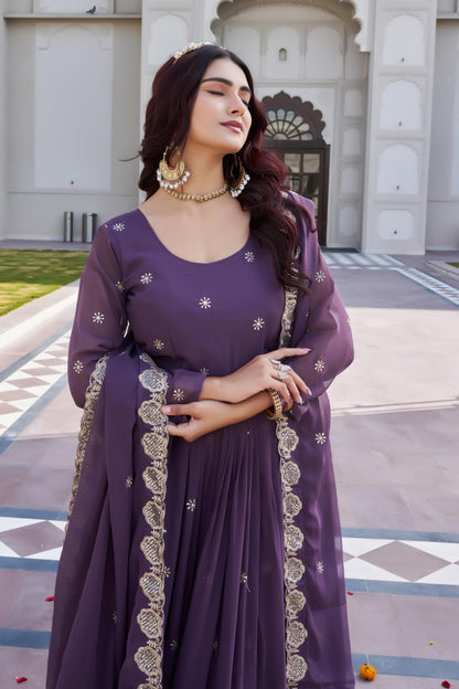 Fox Georgette Embroidered Gown with Dupatta for Women