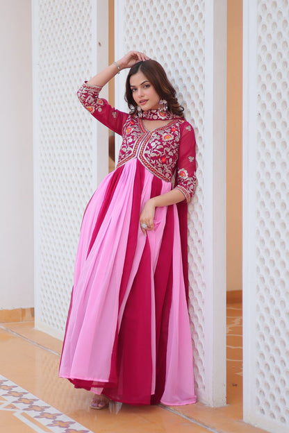 Fox Georgette Sequence Thread Embroidery Gown with Dupatta