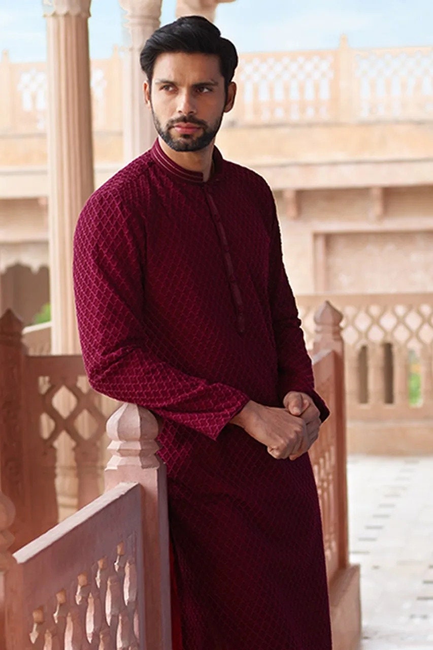 Handmade Mens embroidery Kurta Pyjama Set for wedding wear groom  kurta pajama