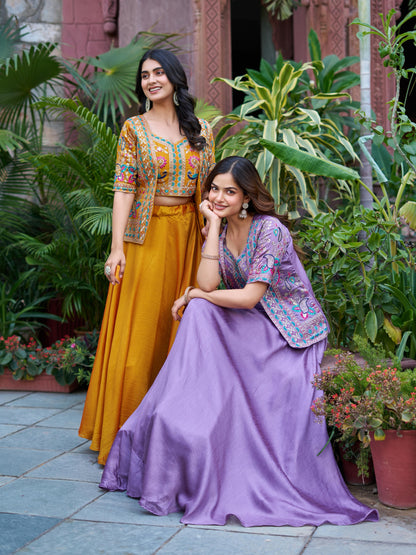 Pure Vichitra Heavy Embroidery Lehenga Choli with Koti (Fully Stitched)