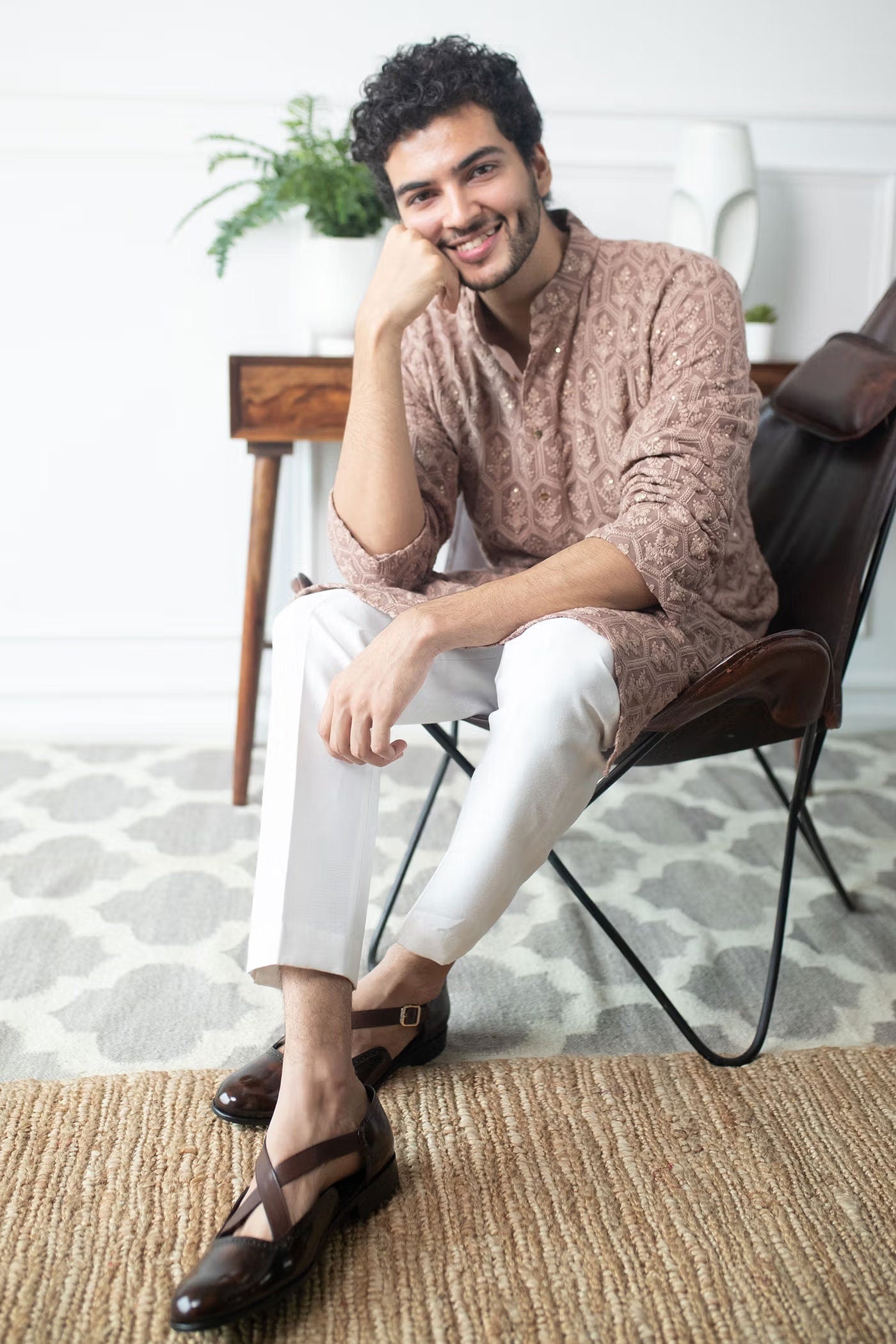 Rose Brown Chikankari Kurta Pyjama Set: Indian Wedding Outfit