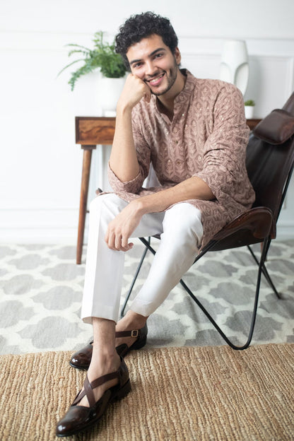 Rose Brown Chikankari Kurta Pyjama Set: Indian Wedding Outfit