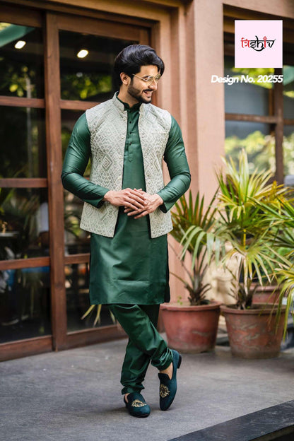 Mens Handmade Embroidered Waistcoat Kurta Pajama Set: Wedding Wear