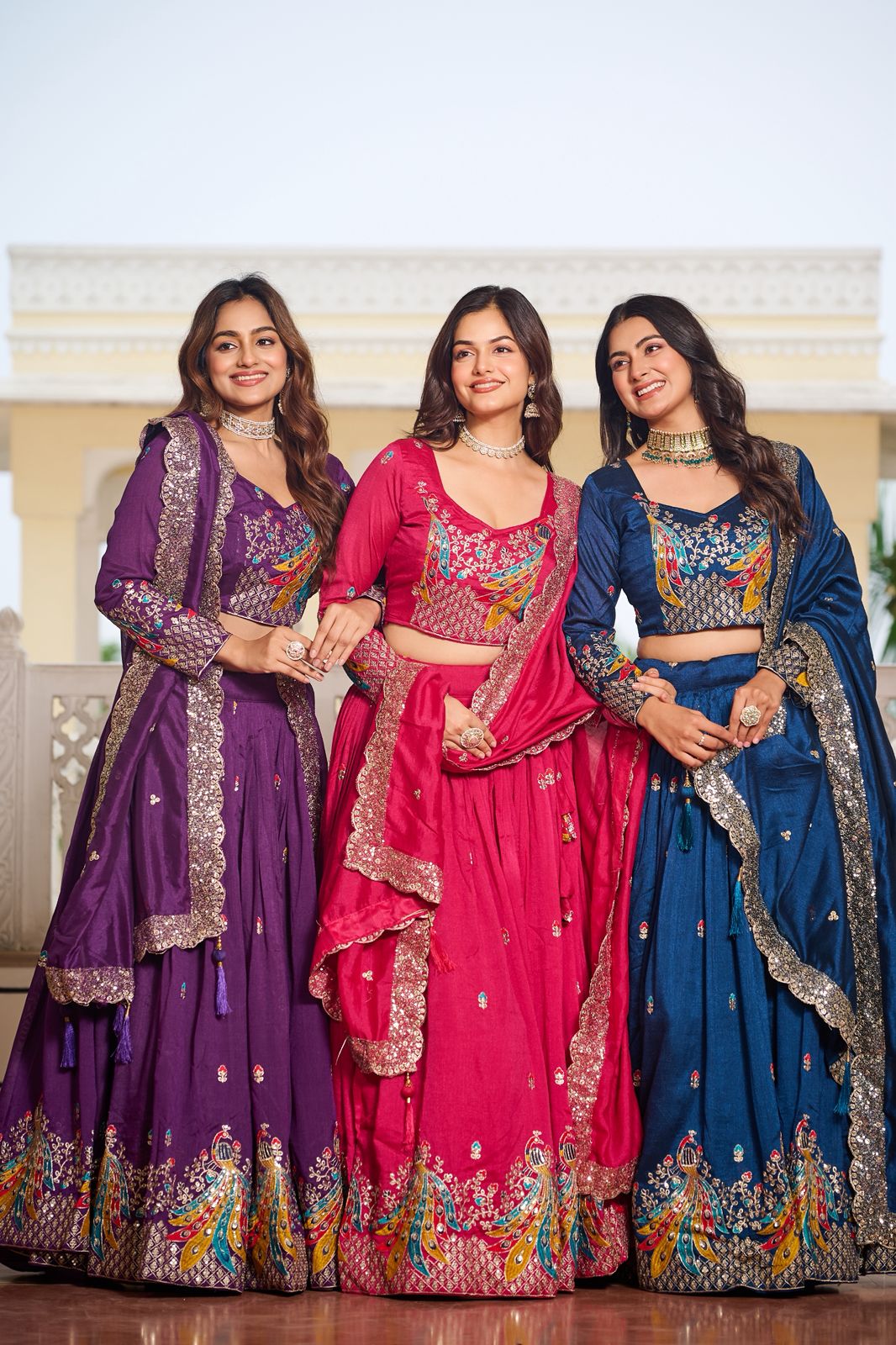 Pure Vichitra Heavy Embroidery Sequence Lehenga Choli with 3mm Embroidered Dupatta