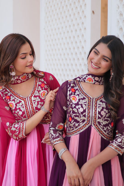 Fox Georgette Sequence Thread Embroidery Gown with Dupatta