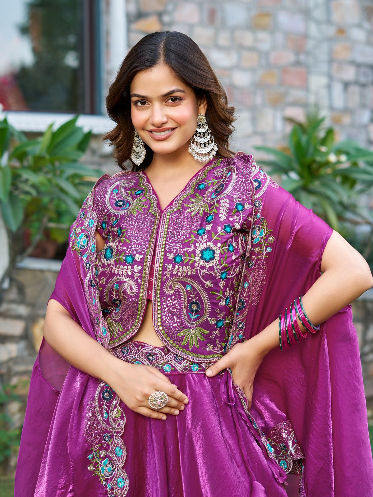 Pure Fendy Silk Heavy Embroidery Sequence Lehenga Choli with Shrug Style Dupatta