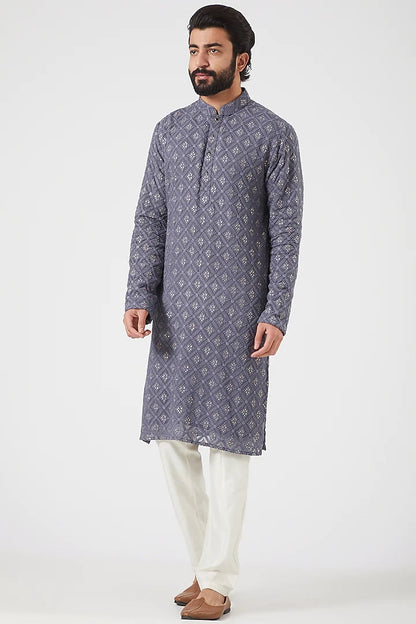 Handmade Mens Embroidered Kurta Pajama Set: Georgette Indian Wedding Wear