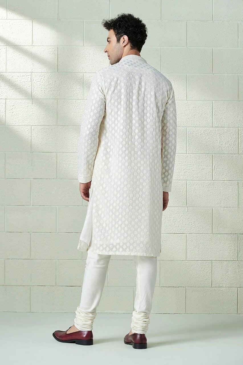 Handmade Mens Georgette embroidery kurta churidar set for indian wedding wear.