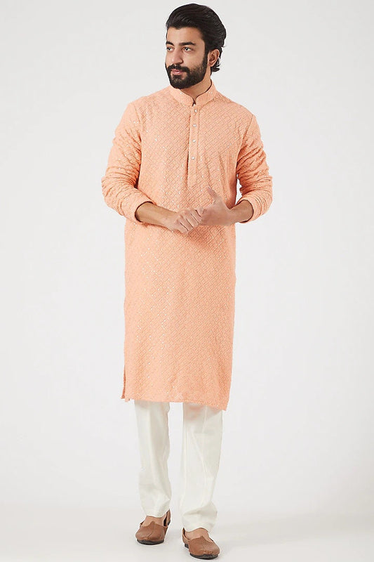 Handmade Mens Embroidery Kurta Pajama Set: Indian Wedding Wear