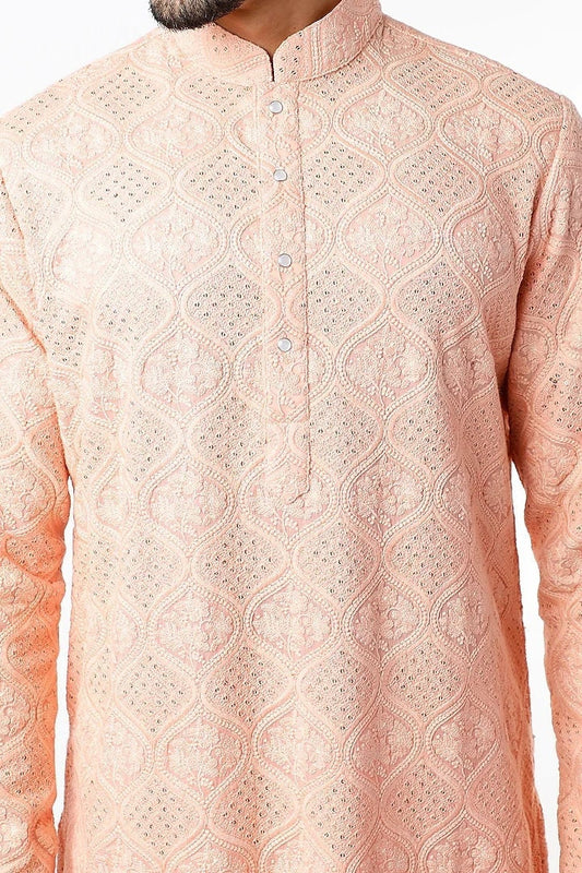 Handmade Chikankari Kurta Pajama Set: Pure Georgette Indian Ethnic Wear