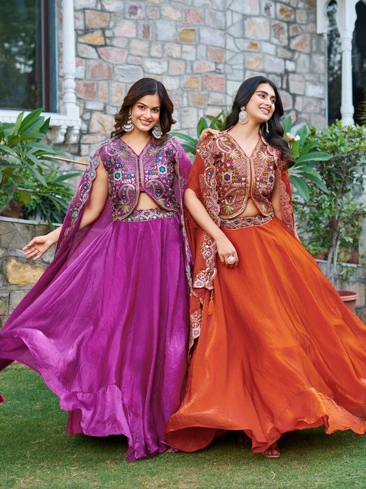 Pure Fendy Silk Heavy Embroidery Sequence Lehenga Choli with Shrug Style Dupatta