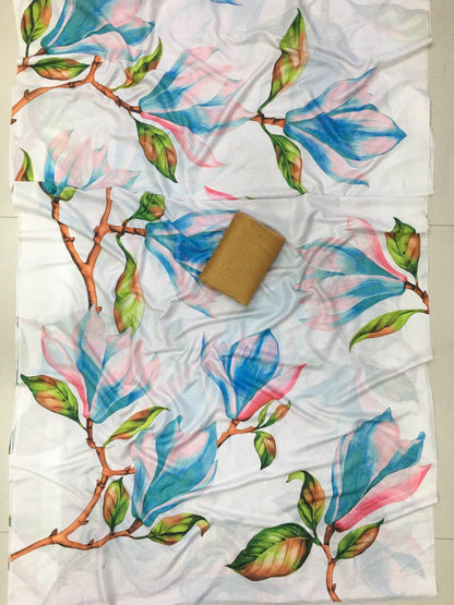 White Kalamkari Beautifull Saree with Blouse Piece