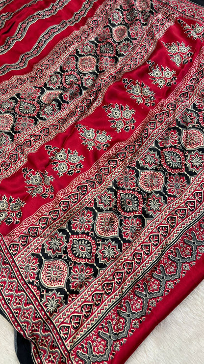 Ajrakh Modal Silk Saree with Fancy Pallu