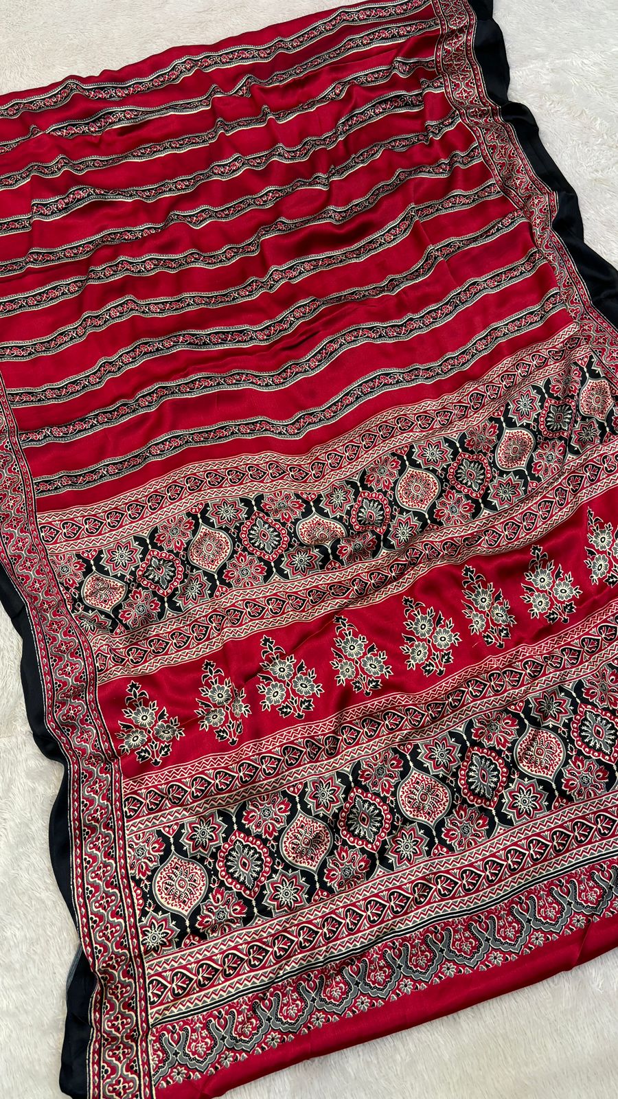 Ajrakh Modal Silk Saree with Fancy Pallu