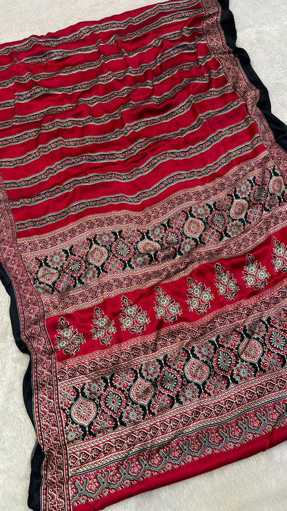 Ajrakh Modal Silk Saree with Fancy Pallu