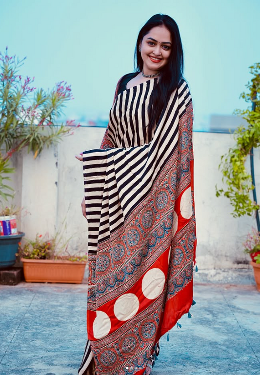 Ajrakh Handblock Print Premium Saree