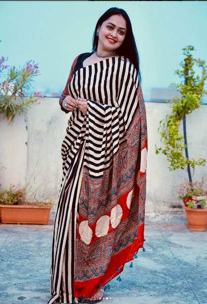 Ajrakh Handblock Print Premium Saree