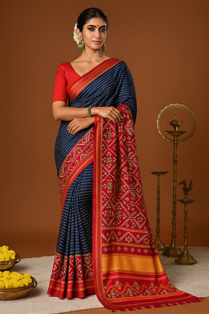 Sawan Special Bandhani Designer Printed Patola Silk Saree