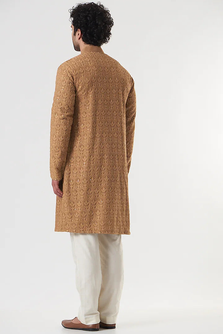 Rose Brown Chikankari Kurta Pyjama Set: Indian Wedding Outfit