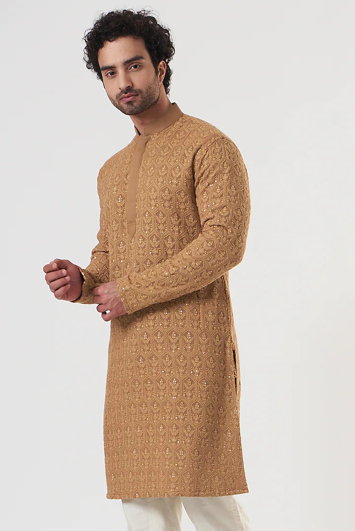 Rose Brown Chikankari Kurta Pyjama Set: Indian Wedding Outfit