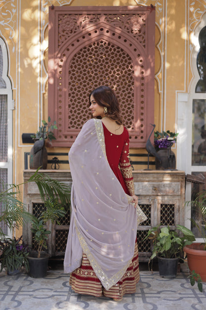 Faux Blooming Embroidered Gown with Faux Georgette Dupatta