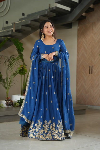 Women’s Chinnon Embroidered Anarkali Gown with Dupatta