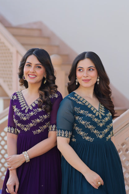 Women’s Faux Blooming Sequins Multithread Beads Embroidered Gown