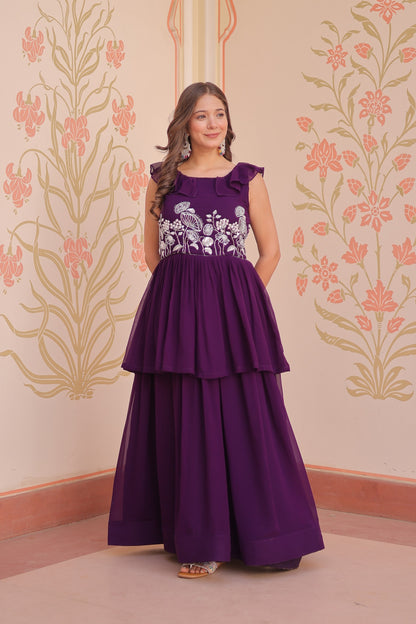 Women’s Faux Blooming Beads Embroidered Designer Gown