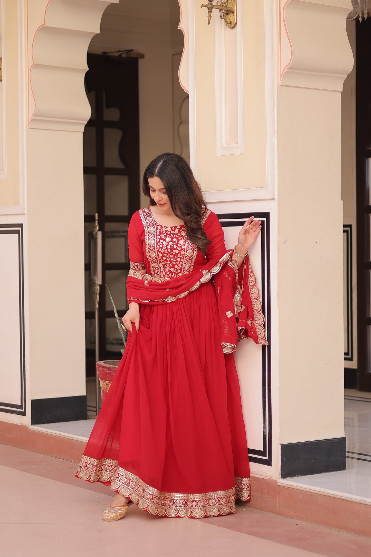 Faux Blooming Embroidered Gown with Dupatta