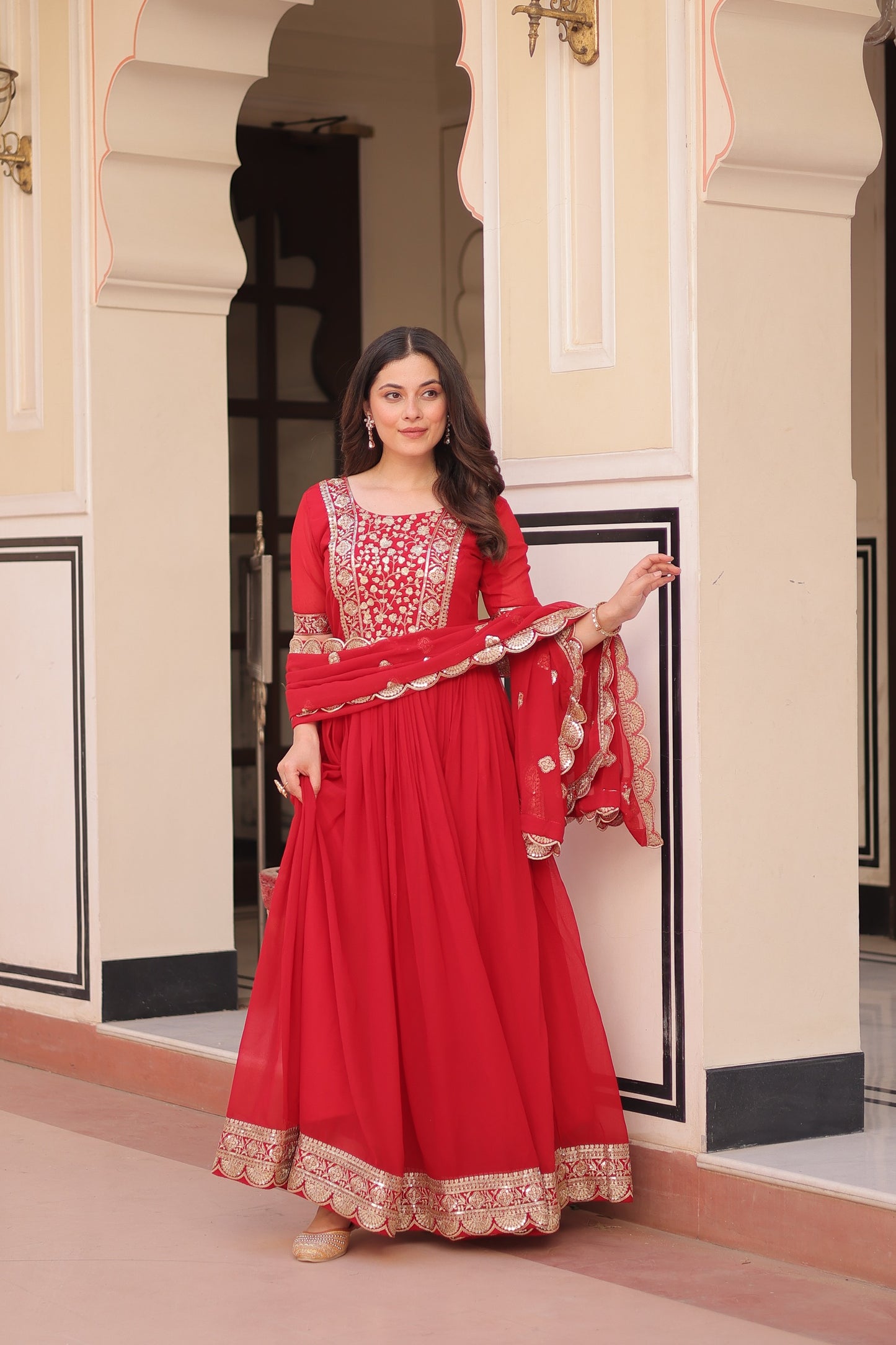 Faux Blooming Embroidered Gown with Dupatta