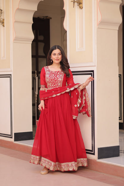 Faux Blooming Embroidered Gown with Dupatta