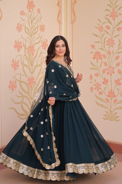 Faux Blooming Embroidered Gown with Dupatta