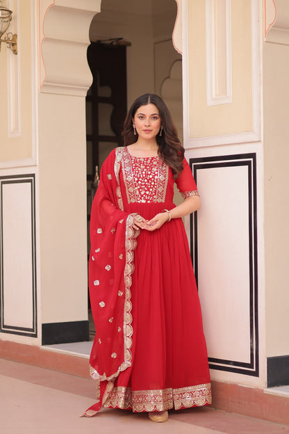 Faux Blooming Embroidered Gown with Dupatta