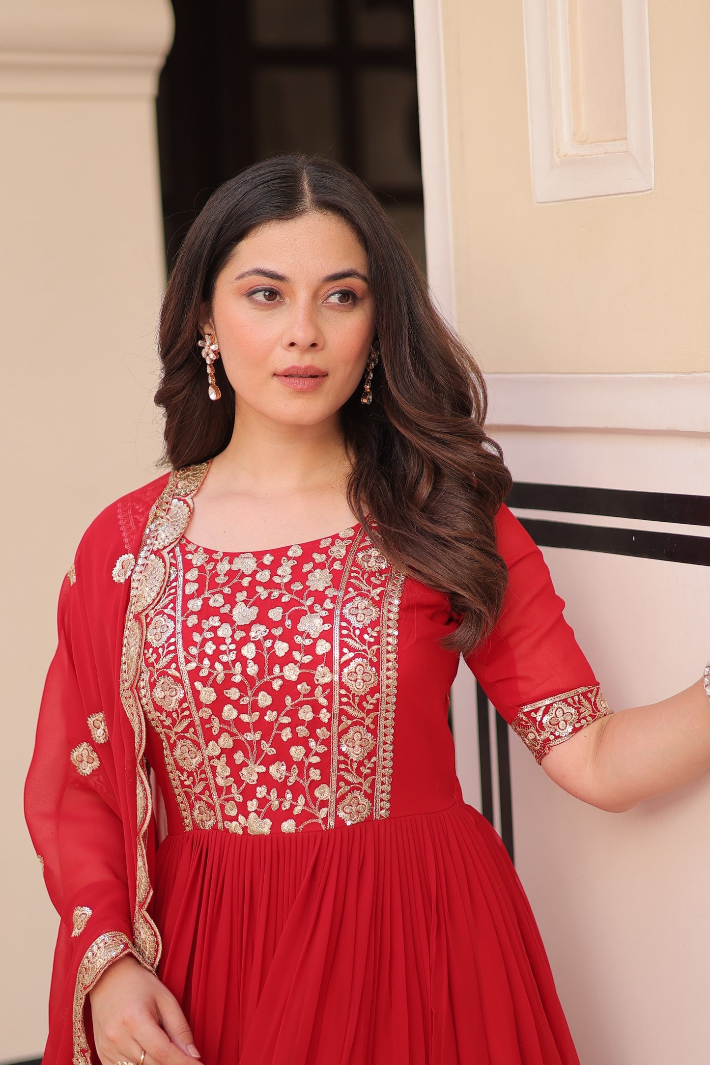 Faux Blooming Embroidered Gown with Dupatta