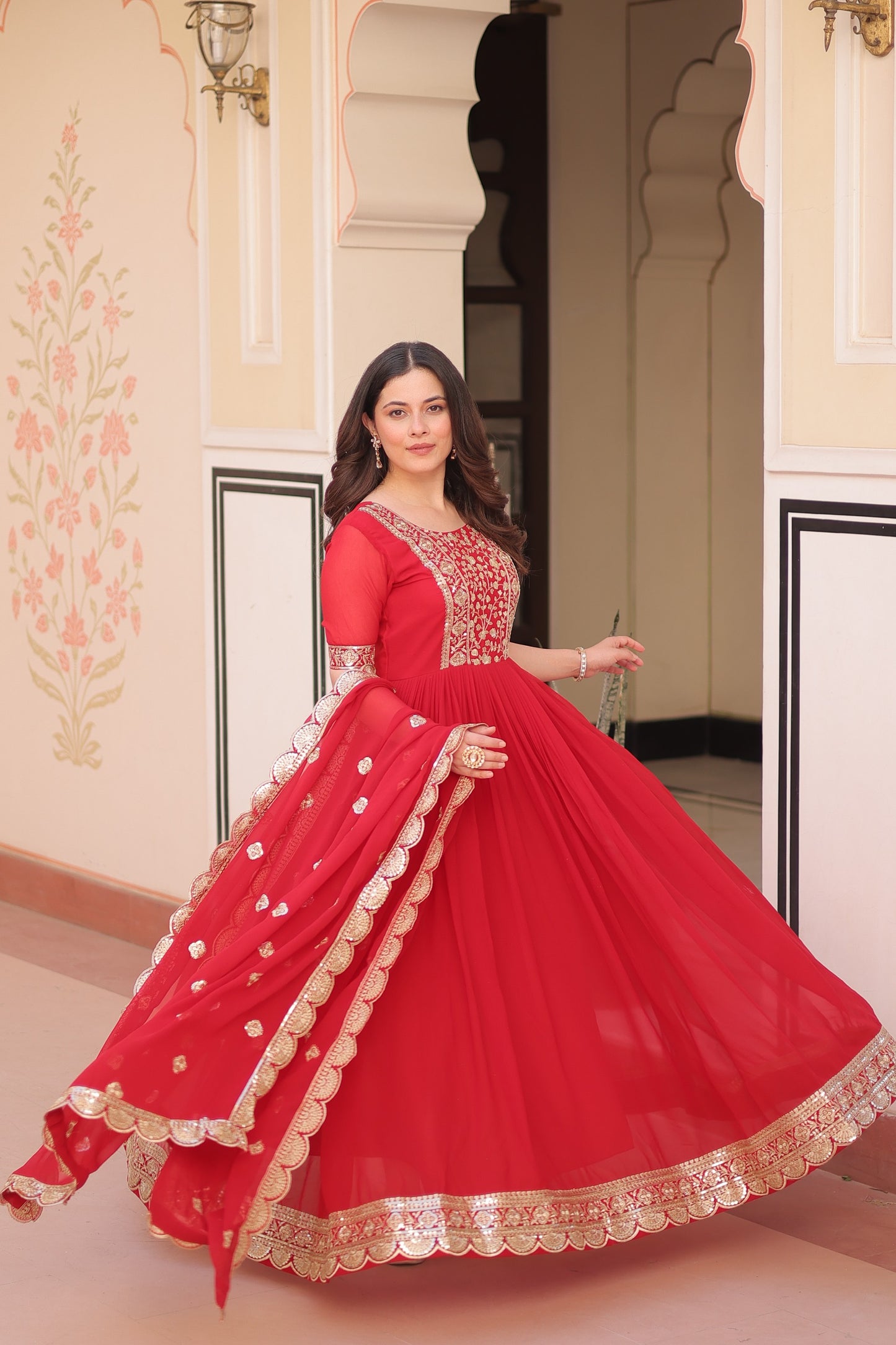 Faux Blooming Embroidered Gown with Dupatta