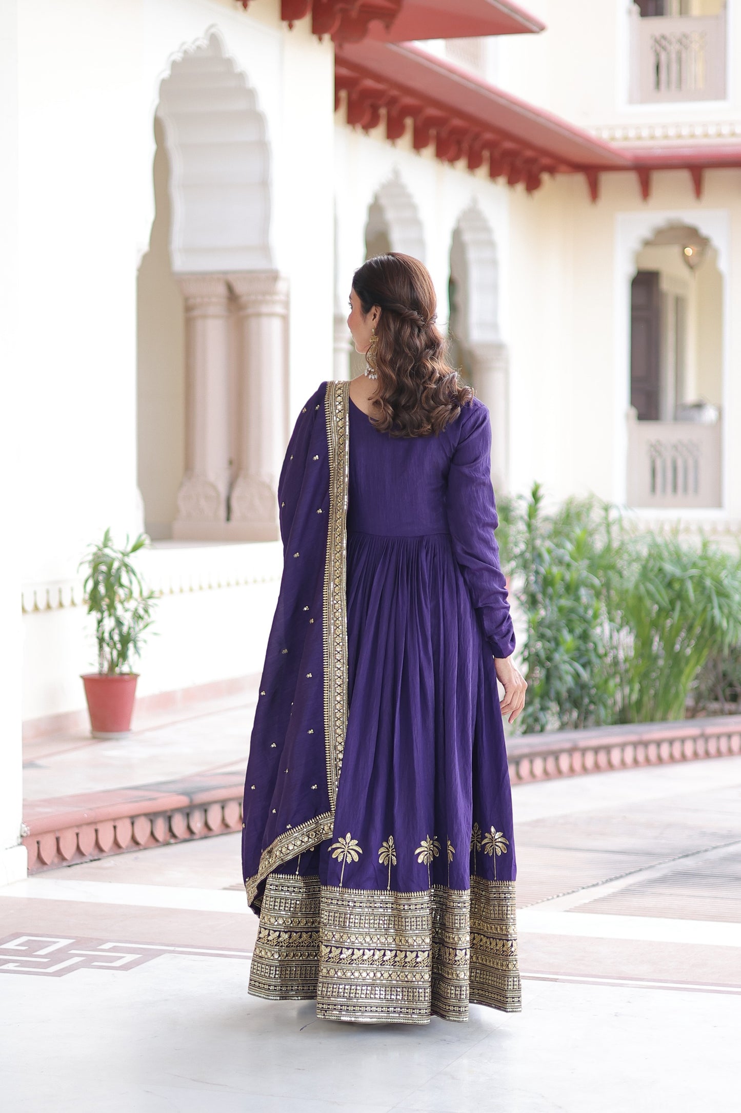 Women’s Vichitra Silk Sequins Embroidered Anarkali Gown with Dupatta