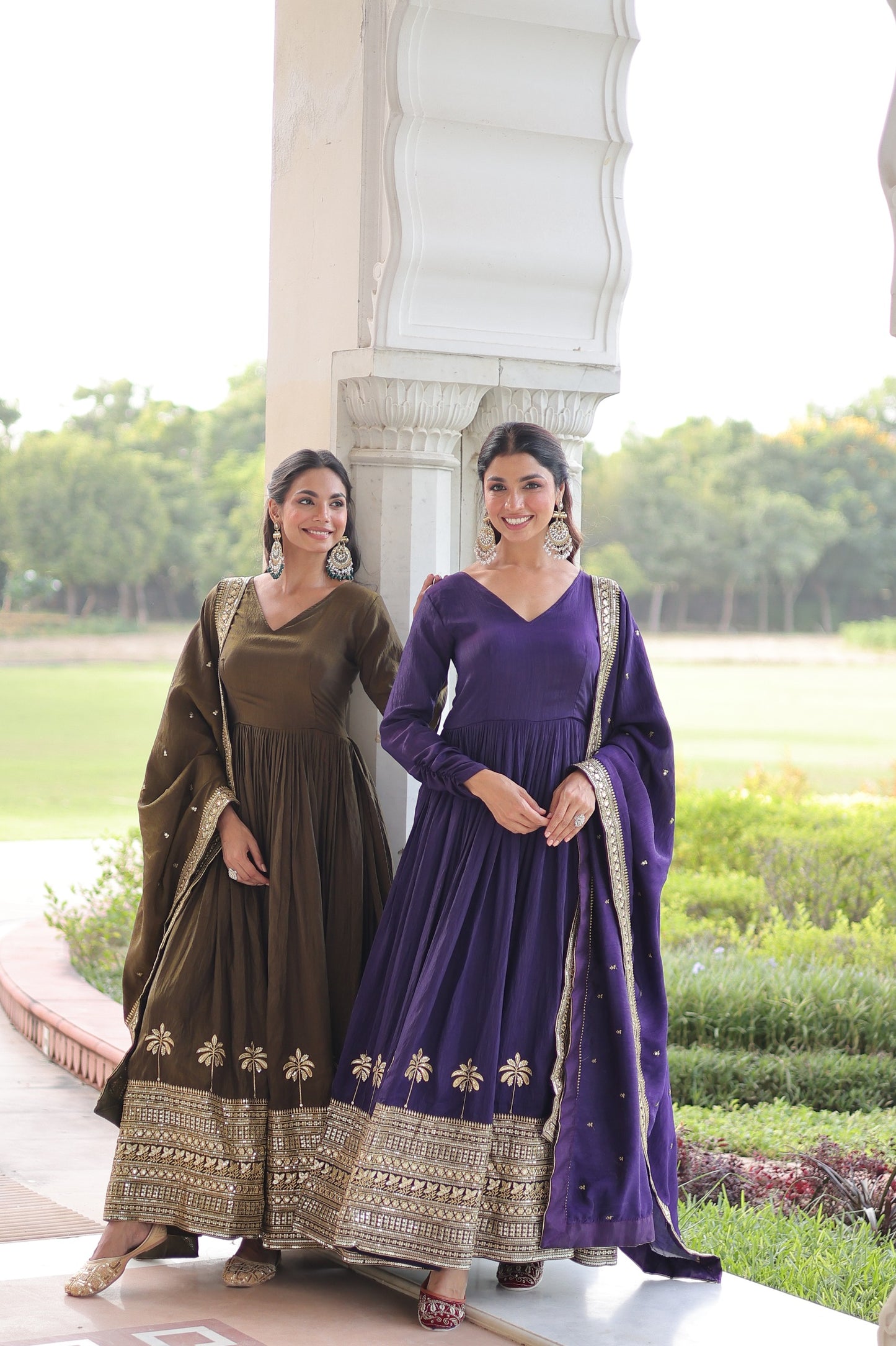 Women’s Vichitra Silk Sequins Embroidered Anarkali Gown with Dupatta